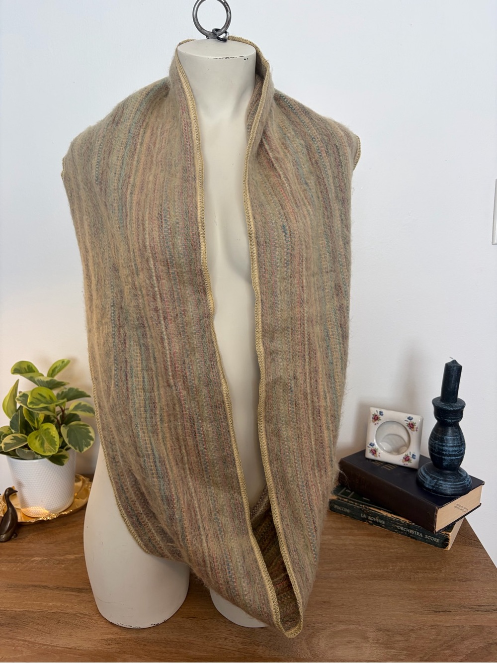 Handmade in Ecuador Alpaca Blend Striped Infinity Scarf Neutral Boho